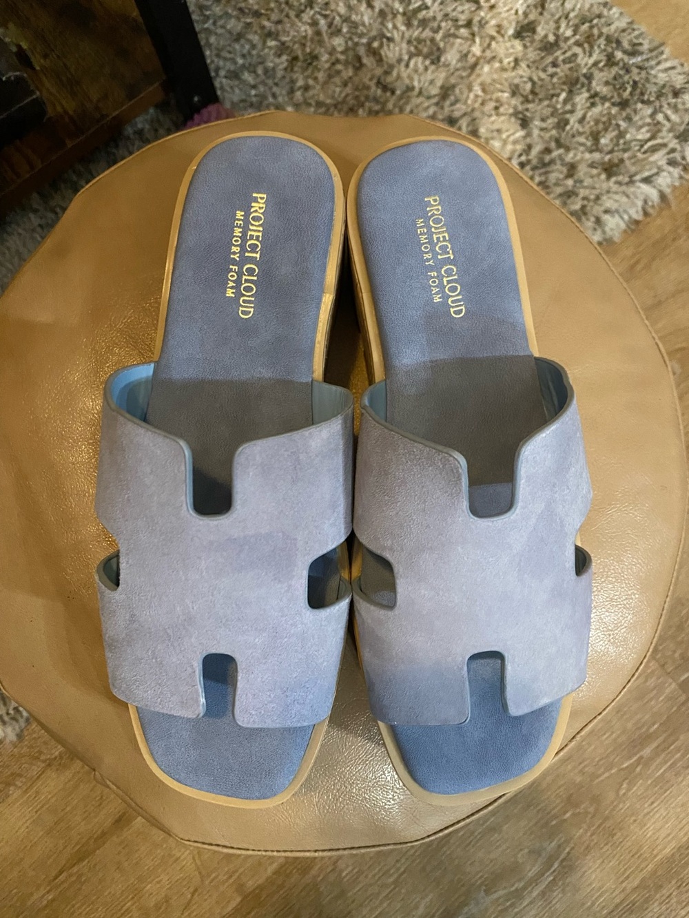Project Cloud Women light blue suede Leather Wedge Sandals Anti-Slip backing
